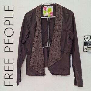 Free People Peplum Lunen Jacket with Lace Lapels